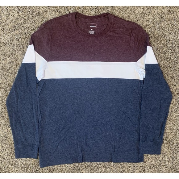 Sonoma Shirt Mens Medium Maroon White Navy Striped Long Sleeve Crew Neck - Picture 1 of 5